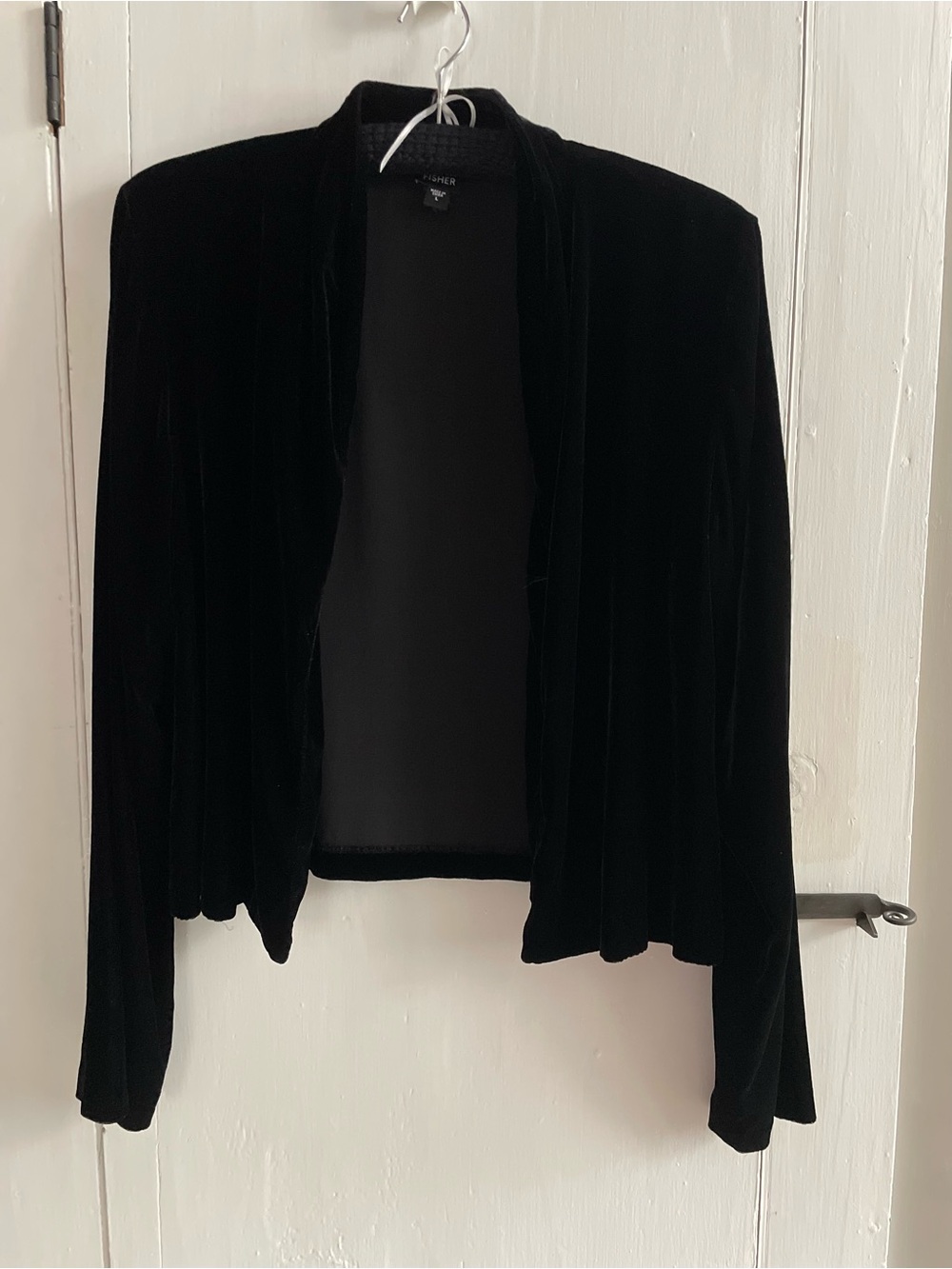 Eileen Fisher Silk Blend Velvet Open-Front Women's Cardigan Jacket - Black Sz L